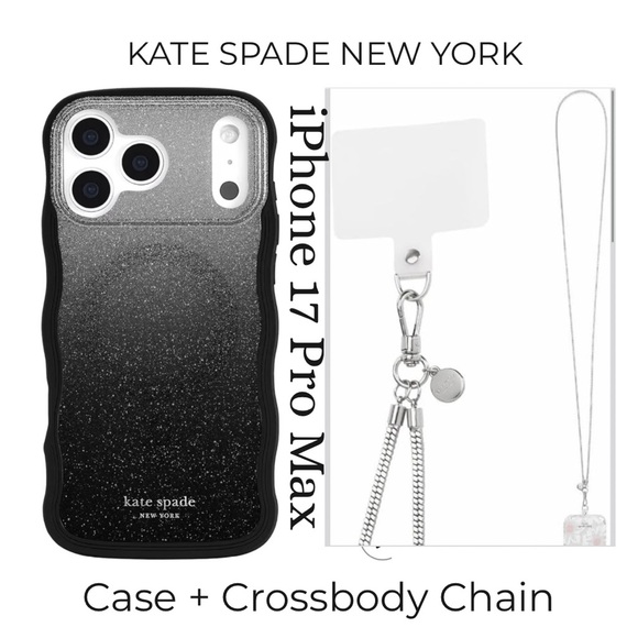 Kate Spade iPhone 17 Pro Max Case & Crossbody ChainSilver Heart NEW